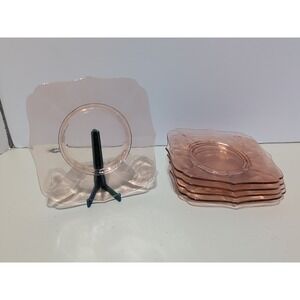 MCM Vintage Pink Depression Luncheon Dessert Plate Fluted Square Set Of Five
